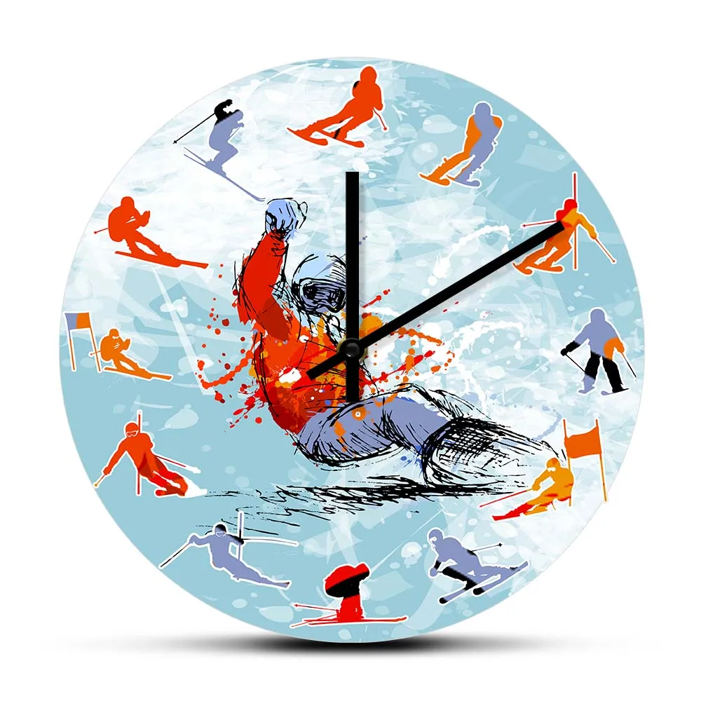 

Snowboard Watercolor Print Snowboarder Silent Non Ticking Wall Clock Winter Sport Boys Room Decor Modern Wall Watch Timepieces