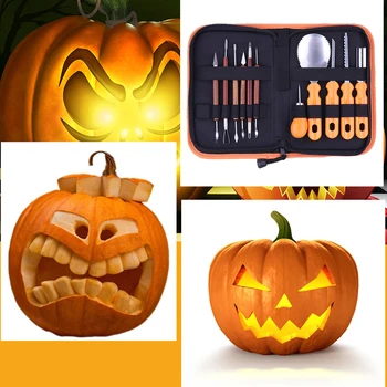 

11PCS Assorted Styles Pumpkin Carving Tool Set with Storage Bag for Kids Adults Professional Halloween Theme Party Supplies
