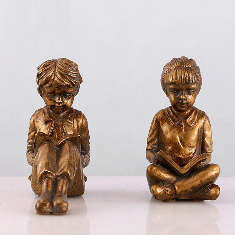 Antique Reading Child Bookends Home Decoration Accessories Office Study Room Display Book Stand Resin Ornaments Desktop Decors