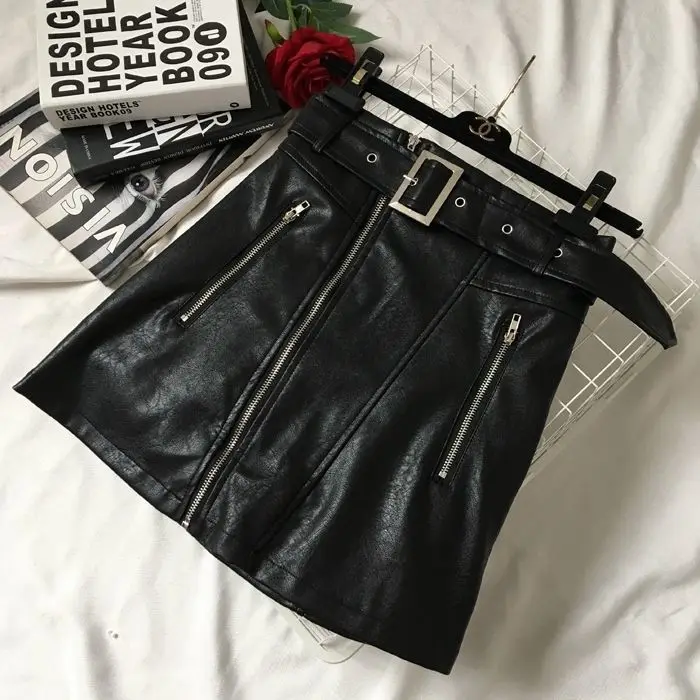 2020 New Style Small Leather Skirt Skirt Pu Autumn and Winter High Waist Bag Hip Skirt Zipper Waistband A- line Womens Skirt