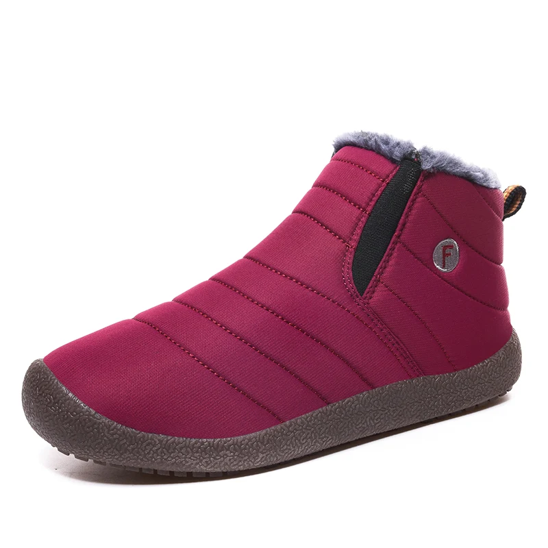 Зимние ботинки модные мужские теплые ботинки на меху водонепроницаемые мужские ботинки повседневная мужская обувь без застежки на плоской подошве HX-180 - Цвет: Wine Red 906