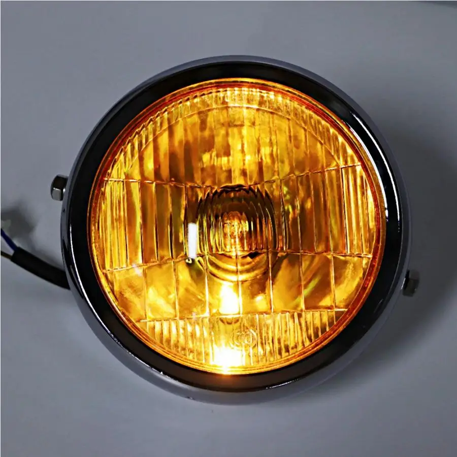 Мотоцикл Круглый фара ретро Желтый объектив подходит для Suzuki/Yamaha/Honda/CG125/GN125/CB/CL Рабочая лампа