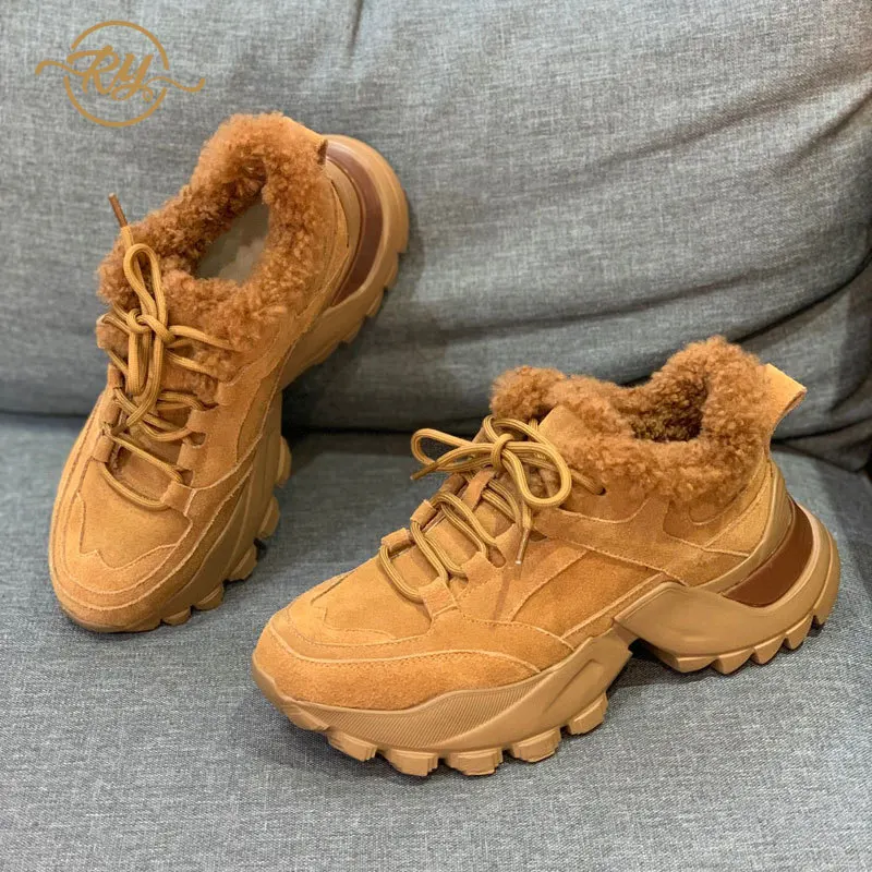 

RY-RELAA womens sneakers shoes 2018 fashion Genuine Leather wedges shoes for women ins style Fur cowhide casual shoes women
