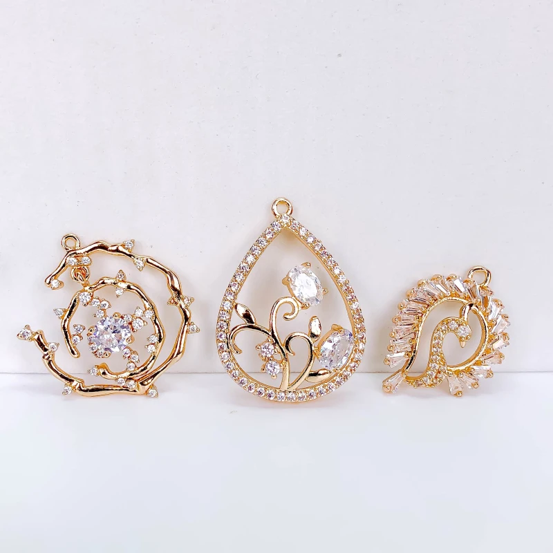 

KC Gold Color Plated Rhinestone Eardrop Pendant Charms Necklace Accessories Jewelry Component Diy Material 2pcs KP3360