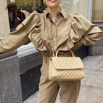 

Women Solid Long Sleeve Casual Ruffles Blouse Tops