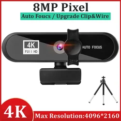 Webcam 2k 4k autofoco usb web mini câmera portátil com tripé de presente 1080p 30fps webcam para youtube com microfone