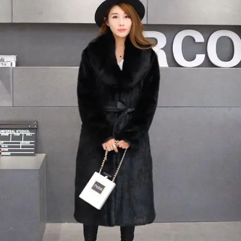 Furry Women Faux Fur Coat Eelgant Womens Outwear Long Coats Big Fur Collar Black Fox Fur Oversized Femme Furry Jackets J376