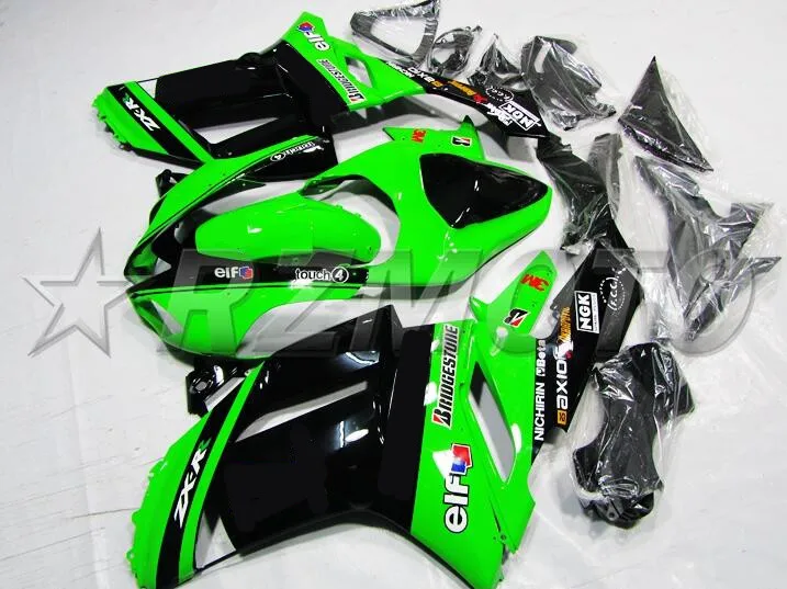 ГОРЯЧИЙ ABS Полный комплект обтекателя, пригодный для Kawasaki ZX6R 2007 2008 Обтекатели ZX-6R 07 08 Ninja 636 зеленый черный эльф Комплект кузова