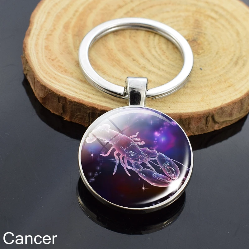 Cancer 12 Знак созвездия хрустальный шар брелок Скорпион Лев Рыбы Зодиак стекло Сфера брелок кольца, подарок на день рождения для женщин мужчин кулон - Цвет: Cancer