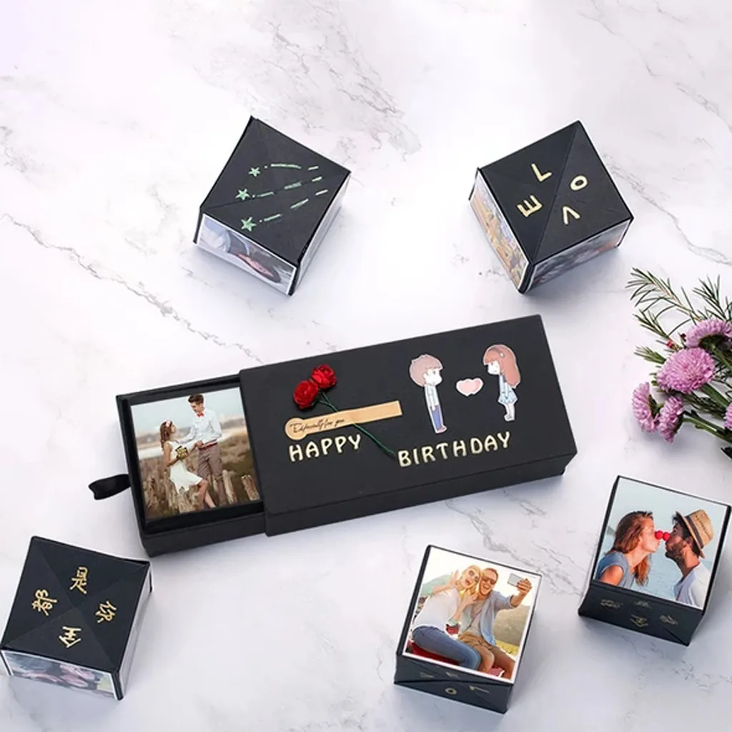 Фотоальбом с сюрпризом DIY квадратный куб прыгающий фотоальбом в подарочной коробке для дня рождения юбилея Рождества фотоальбом для фотосъемки