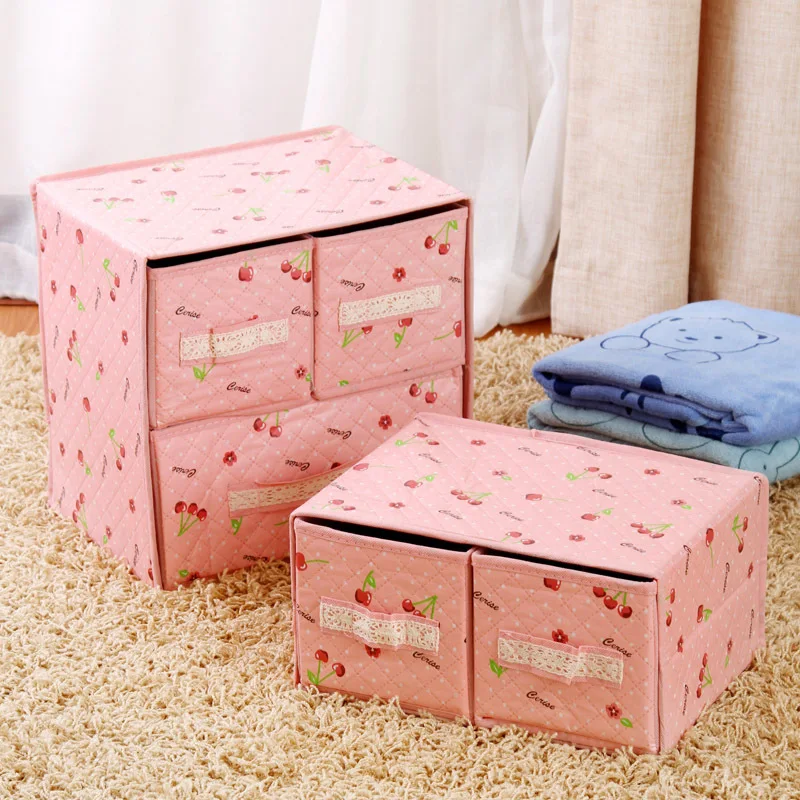 

Micro Double Layer Three Pumping Cherry Drawer-type Storage Box Coated Film Foldable Underwear Shorts Tie Storage Box