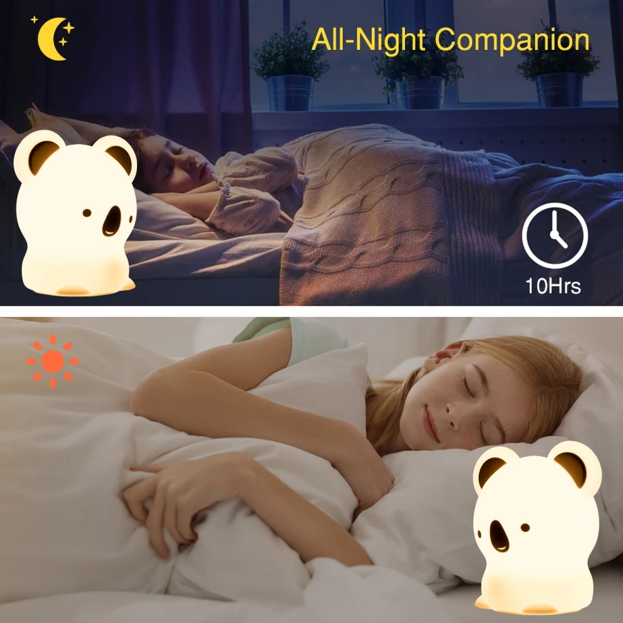 Koala LED Night Light Colorful Silicone Touch Sensor Remote RGB Dimming Bedside Desktop Lamp For Children Kids Baby Toy Gift moon night light