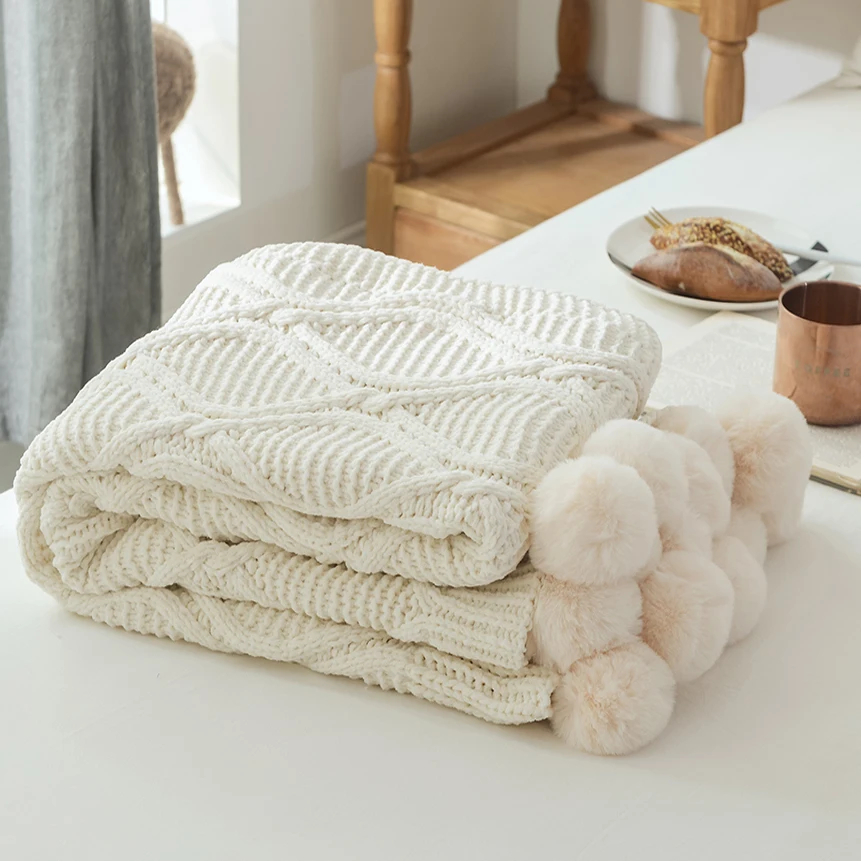 Cobertor de malha com bolas, Colcha Chenille, Crochê, Quente, Rosa,  Cobertores para cama, Sofá, Chic - AliExpress
