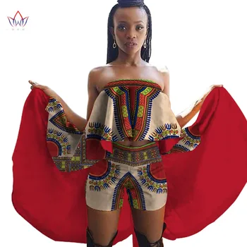 

BRW Africa Style Women Clothing 2 Piece Set Women Summer Sexy Tracksuit Beach Outfits Suit Print Top And Shorts Large 6XL WY1031
