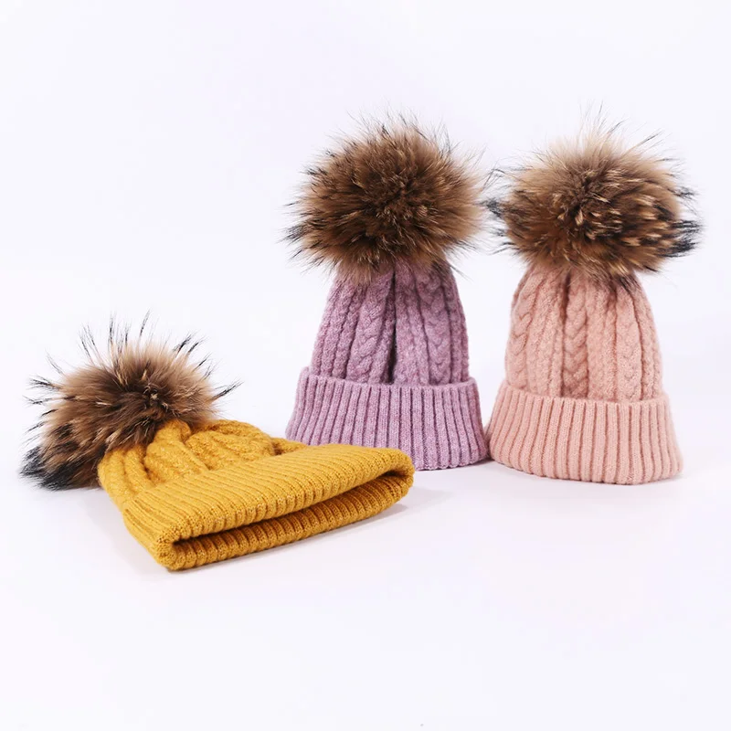 Шапка с помпоном, женская шапка, Шапка-бини, шерстяная вязаная однотонная шапка-манжета для девочек, весенне-осенняя зимняя теплая шапка с черепом, натуральная