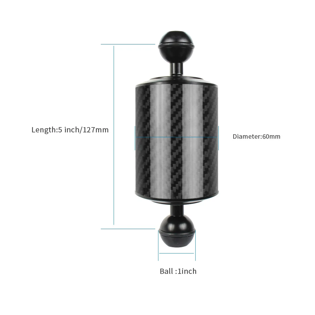 60mm 5 inch Carbon Fiber Float Buoyancy Dual Ball Floating Arm Diving Camera Diving Tray for Gopro/Smartphones
