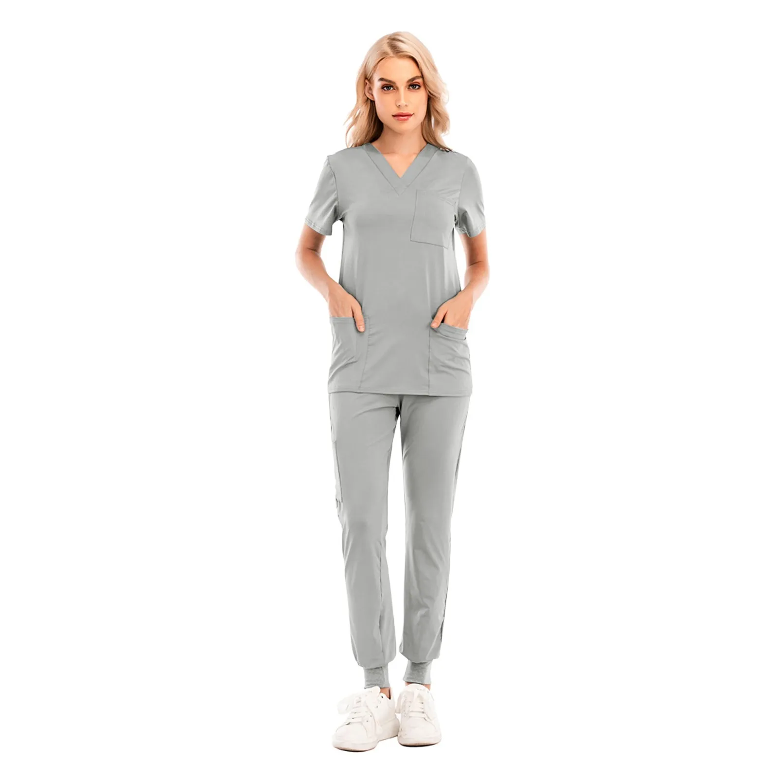 Nurse Working Uniform Set Suit Women Short Sleeve V-Neck Tops Pant Pocket Blouses Medical Uniforme Enfermera Mujer nurse uniform suits work uniform sets