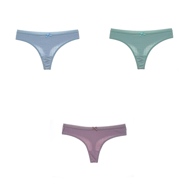 blue green purple 3 шт., нижнее белье для женщин, трусики, хлопок, полосатый бант, мягкая низкая талия, женские стринги с Т-образным вырезом, стринги, хлопок, новинка года, BANNIROU - Цвет: blue green purple