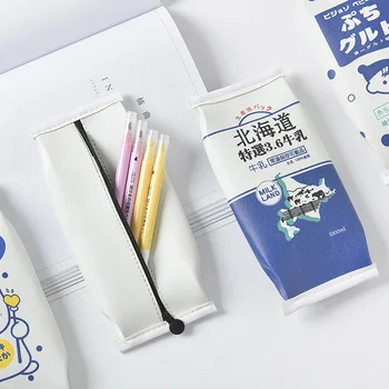 

Novelty Milk Box Pen Case Cute PU Cartoon Pencil Case Large Capacity Pencil Bag For Girl School Office Supplies Stationery