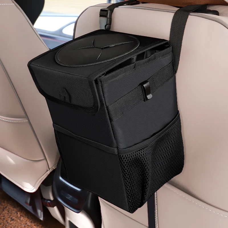 

Creative Car Trash Bag Garbage Can Portable Car Trash Can with Lid and Storage Pockets Leak-Proof Inside Lining Auto Storage Bag