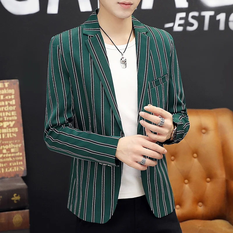 Мужской Блейзер Новинка весна-осень 2021 приталенные мужские костюмы в полоску с