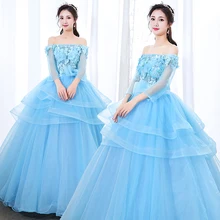 Бальное платье с длинным рукавом, бальное платье с аппликацией из кружева и тюля, длина до пола, 16 платьев, платья для танцев