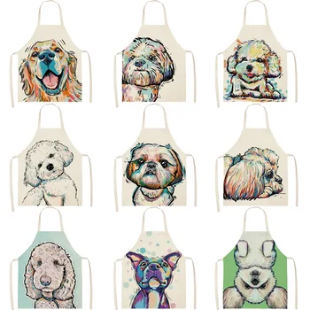 

Parent-child Kitchen Apron Cartoon Painting Dog Printed Sleeveless Cotton Linen Aprons for Men Women Home Cleaning Tools
