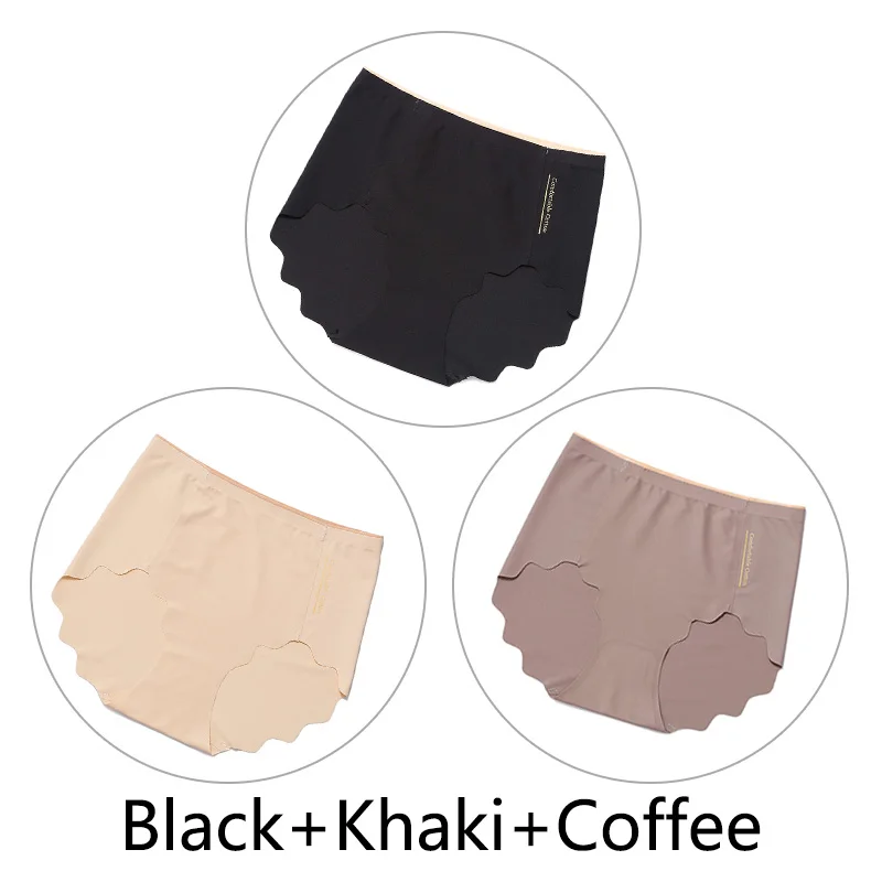 Black Khaki Coffee 3 шт., цельные бесшовные трусы, женские сексуальные ультратонкие трусики, женские трусы с высокой талией, большие размеры, L-XXL нижнее белье, мягкое удобное нижнее белье - Color: Black Khaki Coffee