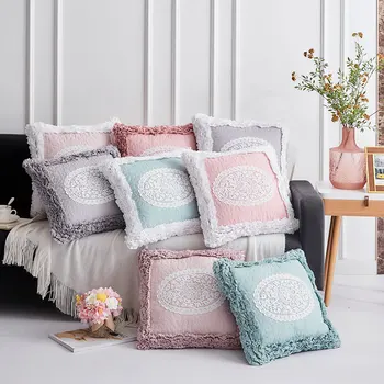 

Korea Style Round Square Lace Cushion Cover Sofa Home Bed Decorative High Quality Pillow Cushion 45x45cm Decorative Pillows