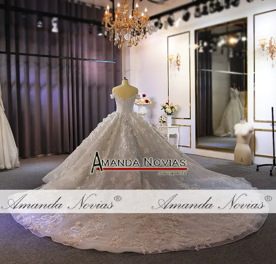 Abiti da sposa невесты платье с открытыми плечами Полный Бисероплетение Свадебное платье полный кружева