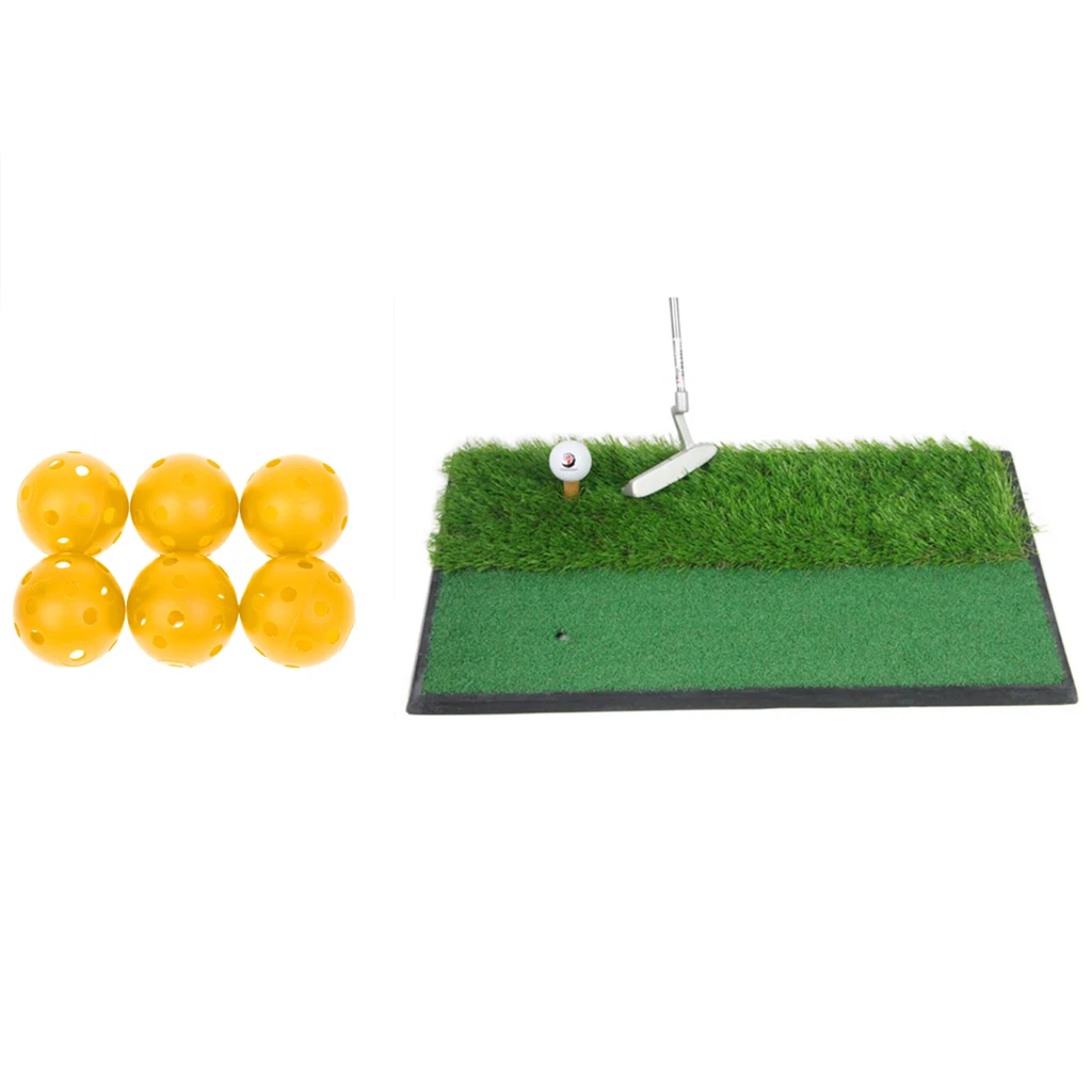 Anti-Slip Golf Hitting Mat Fairway Rough Putting Grass Pad & Training Balls Hitting Putting Swing Grass Pad Golf Practice Mat