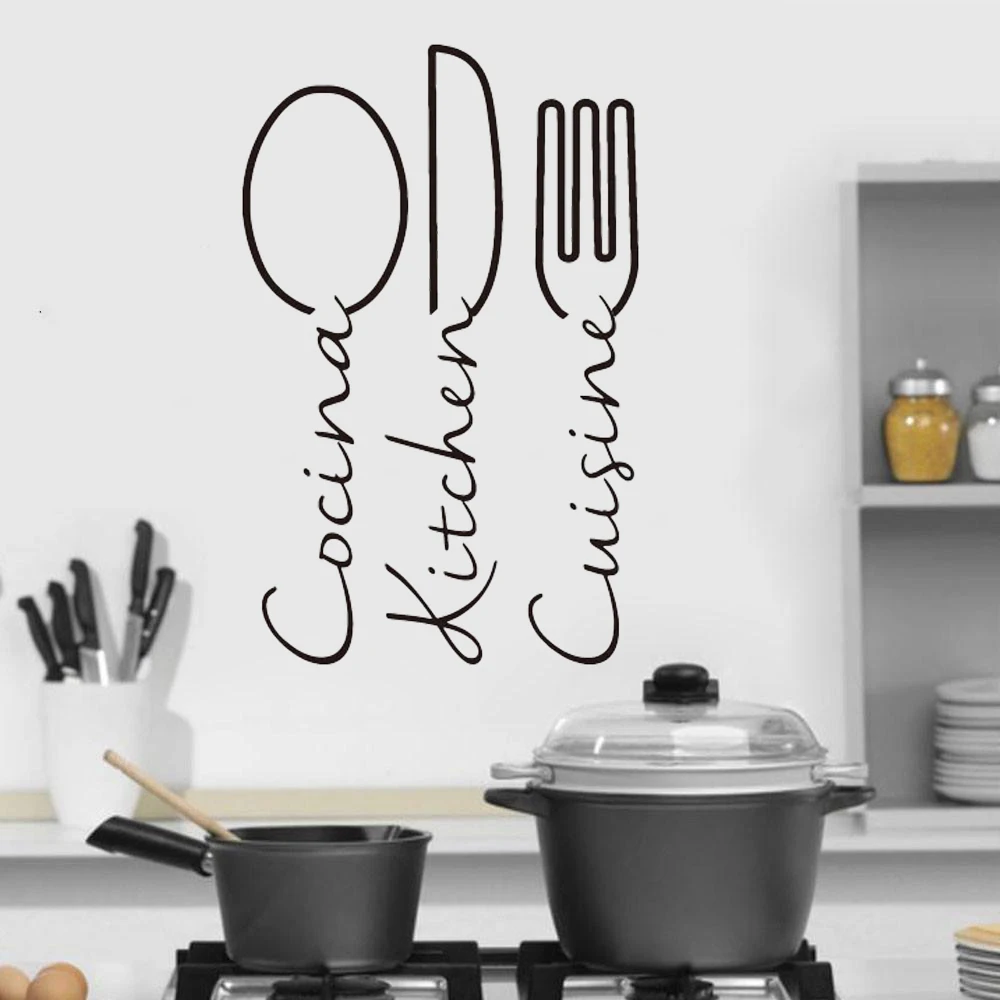 Espanhol francês cozinhar cozinha faca garfo colher adesivo de parede sala  jantar cocina cozinha decalque da cozinha vinil - AliExpress
