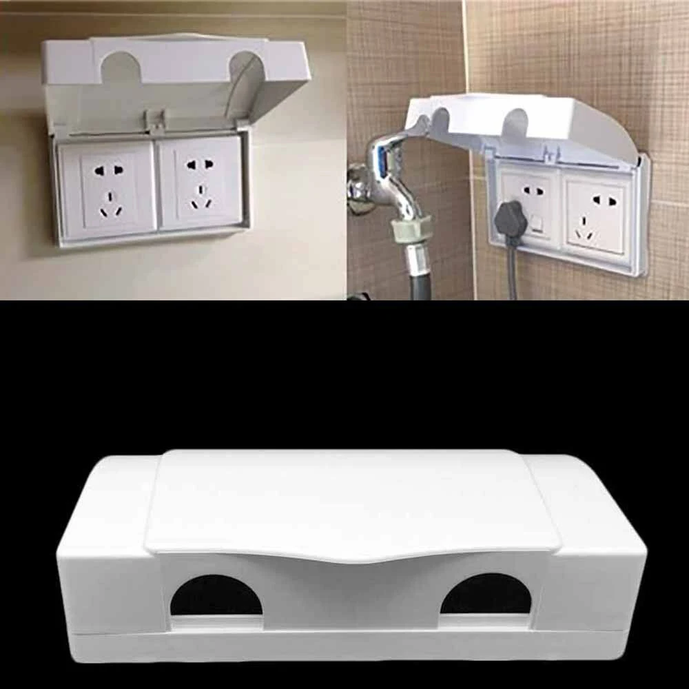 New White Double Socket Protector Electric Plug Cover Baby Child Safety Box UK Socket protection box connected waterproof box