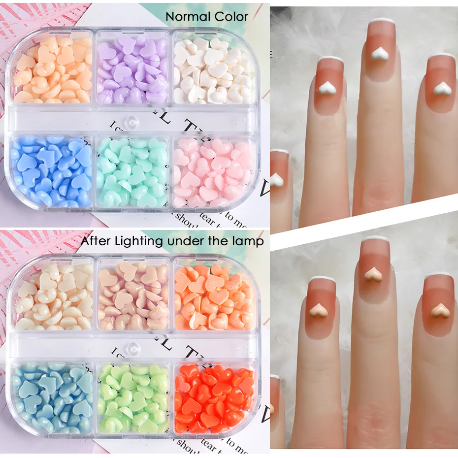  3D Heart Nail Charms Light Change Nail Design Love Nail Art  Supplies 3D Acrylic Nail Hearts Nail Art Decals White Pink Blue Heart Nail  Decorations for Women Girls DIY Resin Heart