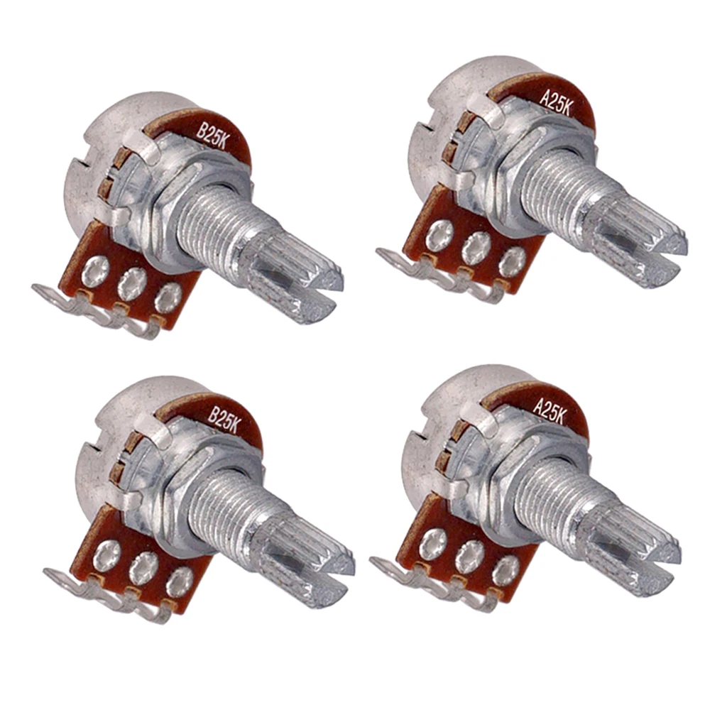 Metric Full Size 18mm Split Shaft Pots A25K & B25K Guitar Potentiometers (4 Pieces)