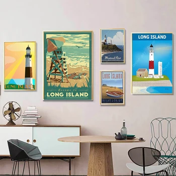 

See America Long Island Vintage Travel Posters Maps Canvas Painting Kraft Poster Coated Wall Sticker Home Decoration Gift