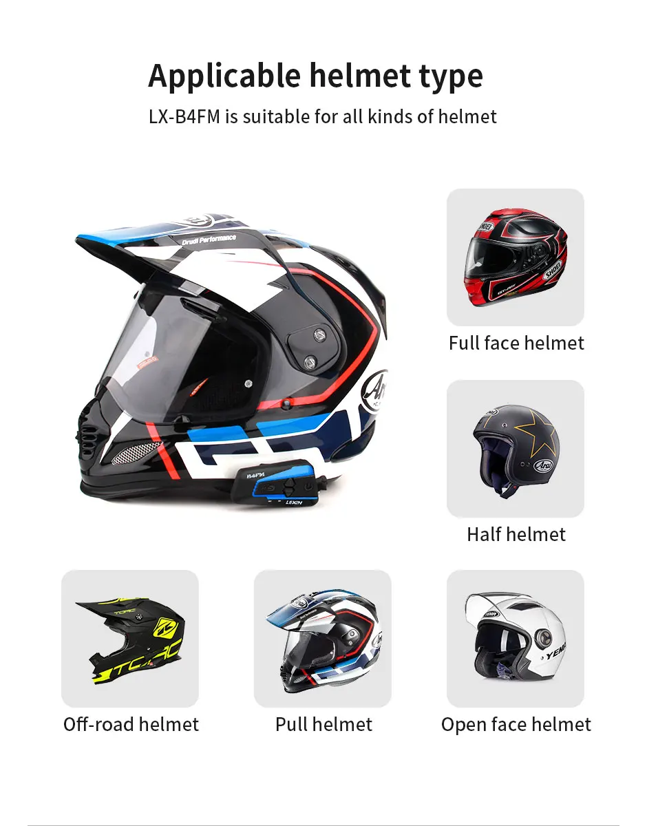 Мотоциклетная Bluetooth гарнитура Lexin 1 шт. 1500 м 4 способа|Наушники для шлемов| |