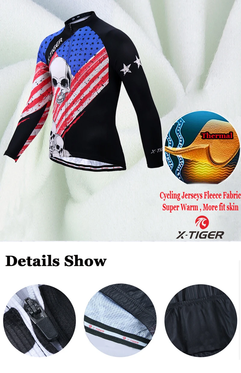 X-TIGER Pro Winter Long Sleeve Cycling Jersey Thermal Fleece MTB Bike Cycling Clothing Bicycle Wear Ropa Ciclismo Invierno