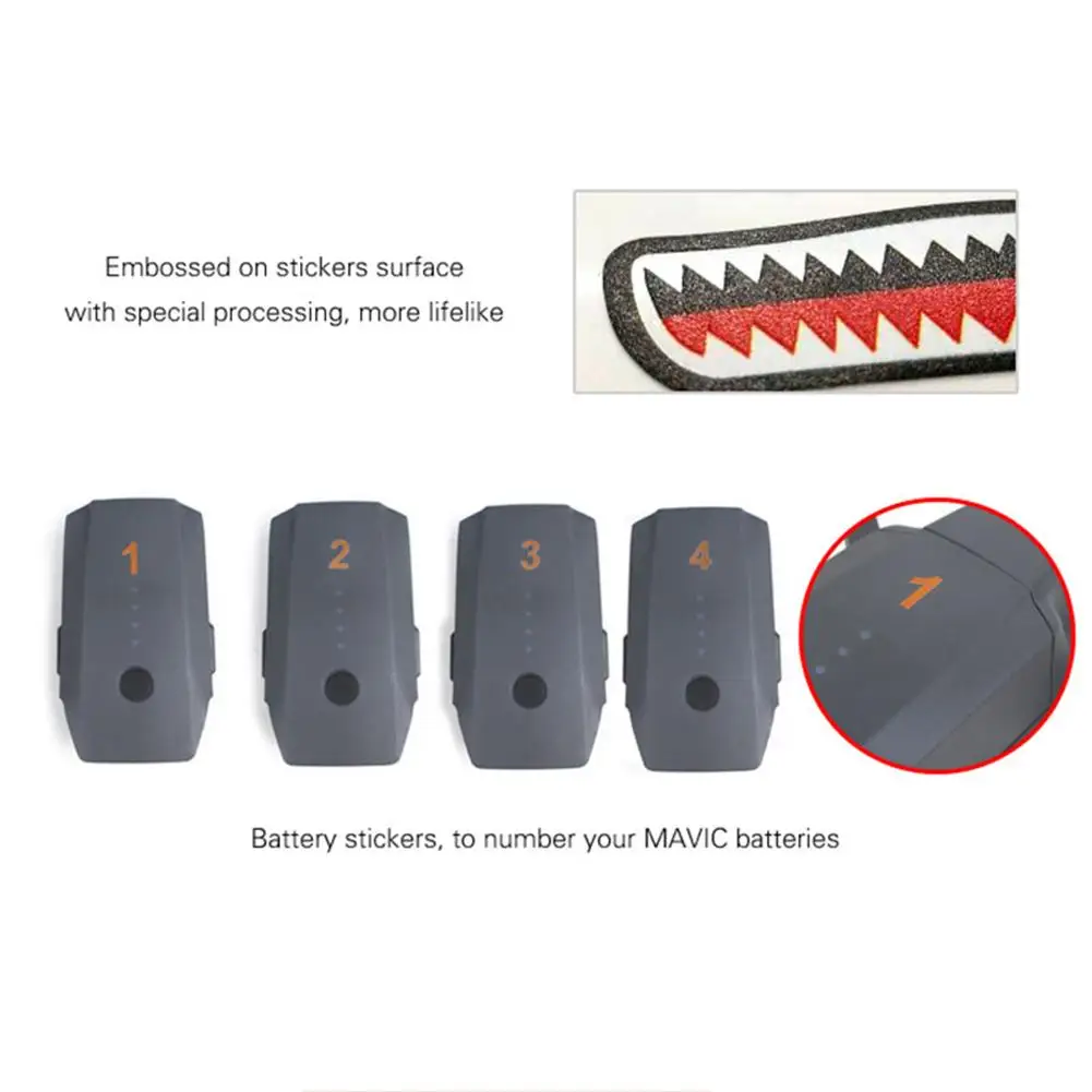 

2PCS Drone Sticker for DJI Mavic Pro Spark Mavic Mini Shark Expression Body Battery Protective Sticker with Dual Air Slot