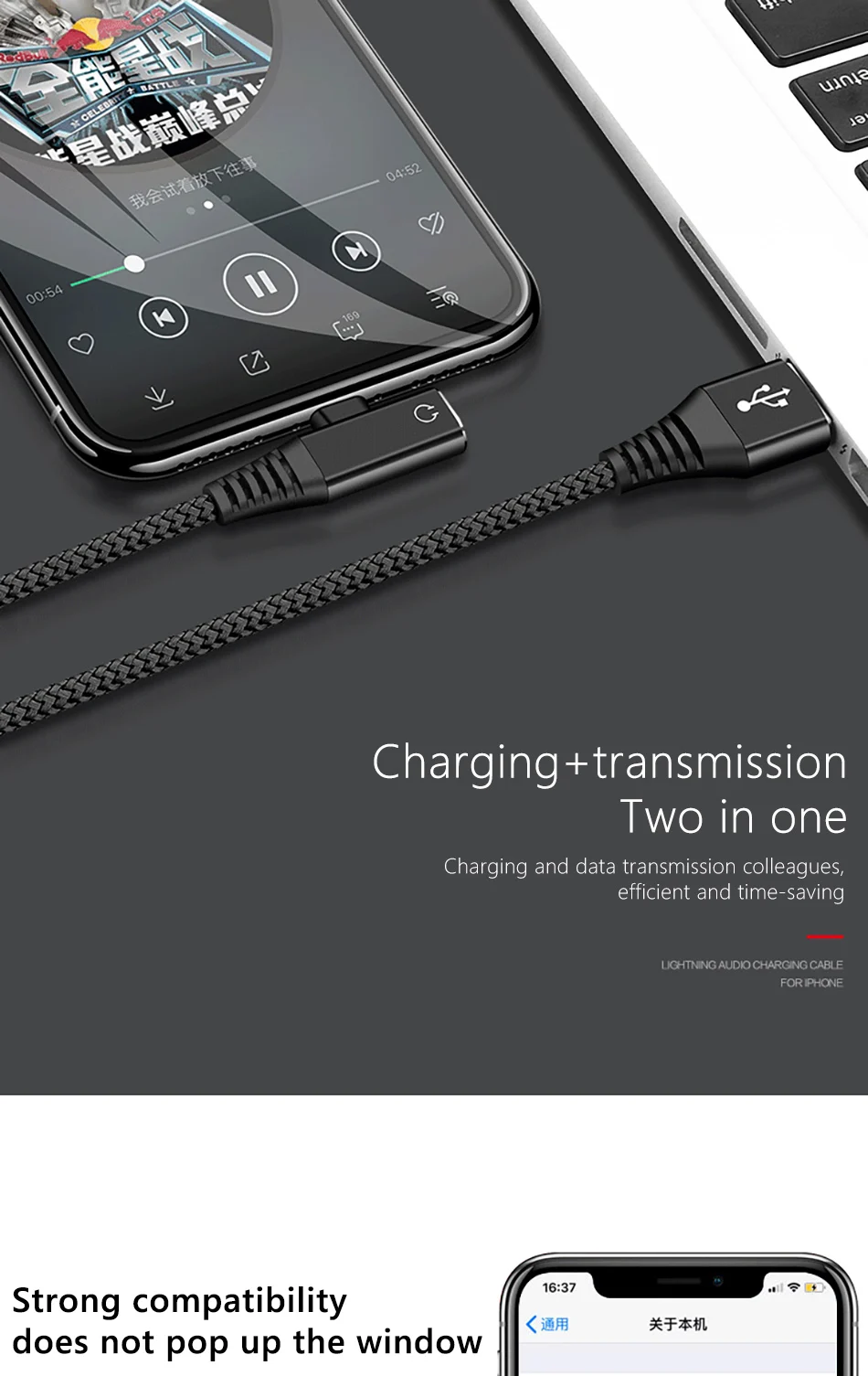 !ACCEZZ 2 in 1 For iphone X 8 7 Plus 10 Charger Heaphone Adapter AUX Splitter Audio Cable 1.2M For iphone XS MAX XR USB Adaptor (13)