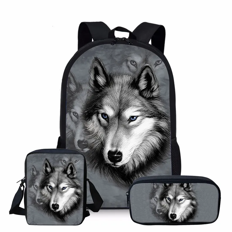 

3pcs/set Beautiful Wolf Backpack Children Boys Girls Schoolbags Fashion Surprise Gift Backpack Beautiful Men Laptop Knapsack