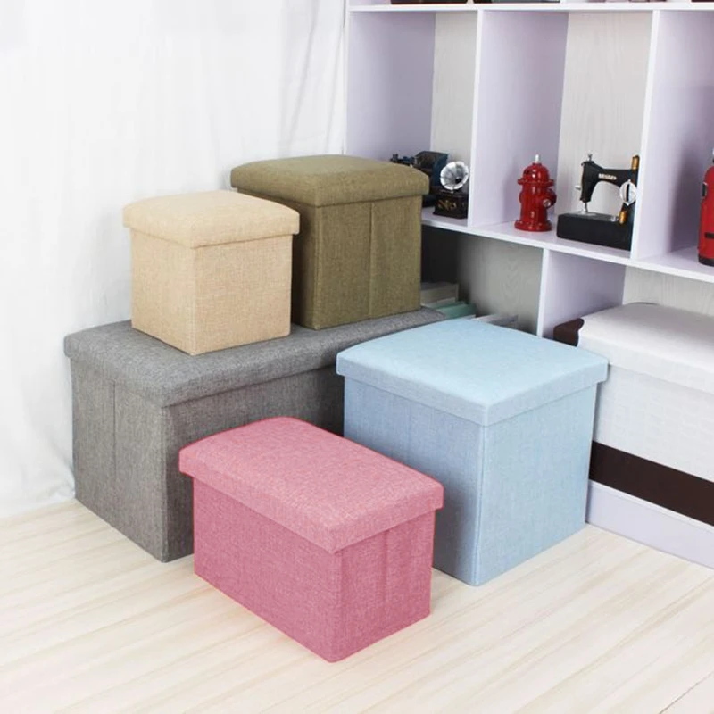 Taburete plegable de almacenamiento de Banco de zapatos, caja de almacenamiento con tapa, de lino y algodón, organizador para el hogar|Cajas y recipientes de almacenamiento| - AliExpress