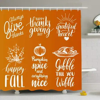 

Shower Curtain Set with Hooks 66x72 Happy Thanksgiving Handwritten Lettering Invitations You Typography Festive Signs Symbols