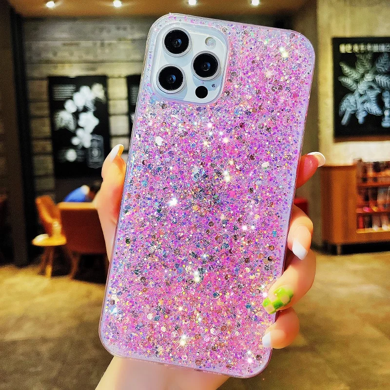Cover Glitter Per Xiaomi Redmi 12C – Custodia In Silicone Morbido Trasparente Con Brillantini (Rosa)