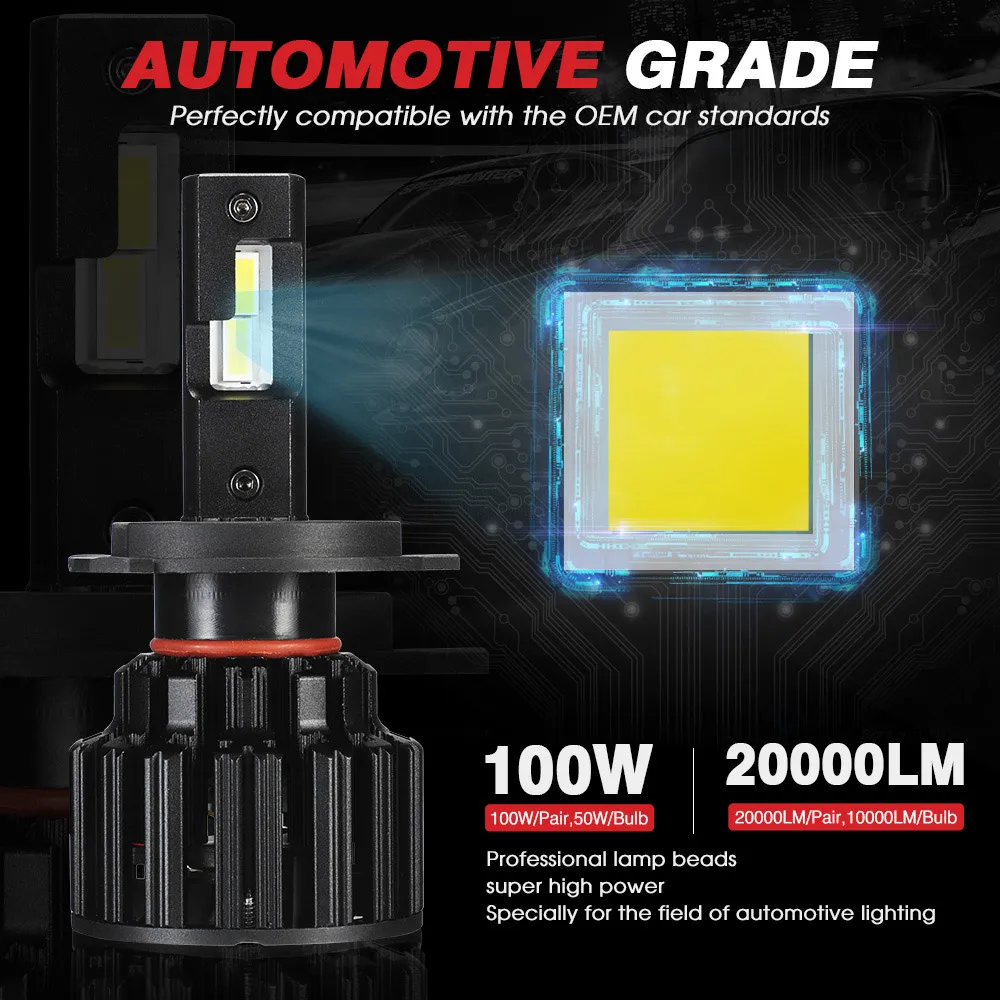 NOVSIGHT супер яркие H4 светодиодный H7 лампы для автомобильных фар 100 Вт 20000LM 6000K HB3 h11 H8