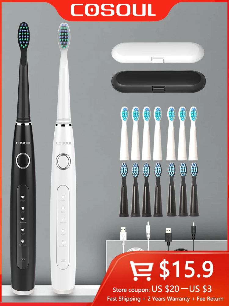 Sonic Electric Toothbrush Heads-Holder Whiten Teeth Rechargeable Waterproof Cosoul Ce