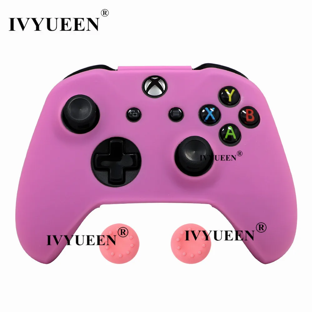 Розовый IVYUEEN для microsoft Xbox One X S тонкий контроллер силиконовый чехол+ аналоговые палки с захватом колпачка для X Box One 1 X S геймпад - Цвет: Розовый