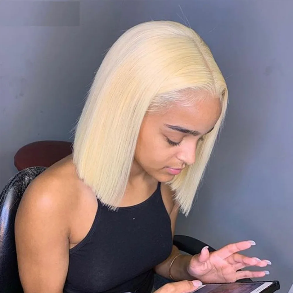 613 Blonde Bob Wig Lace Frontal 13x4 Closure human hair Wig for black Brazilian Straight human hair wig Transparent lace 150%