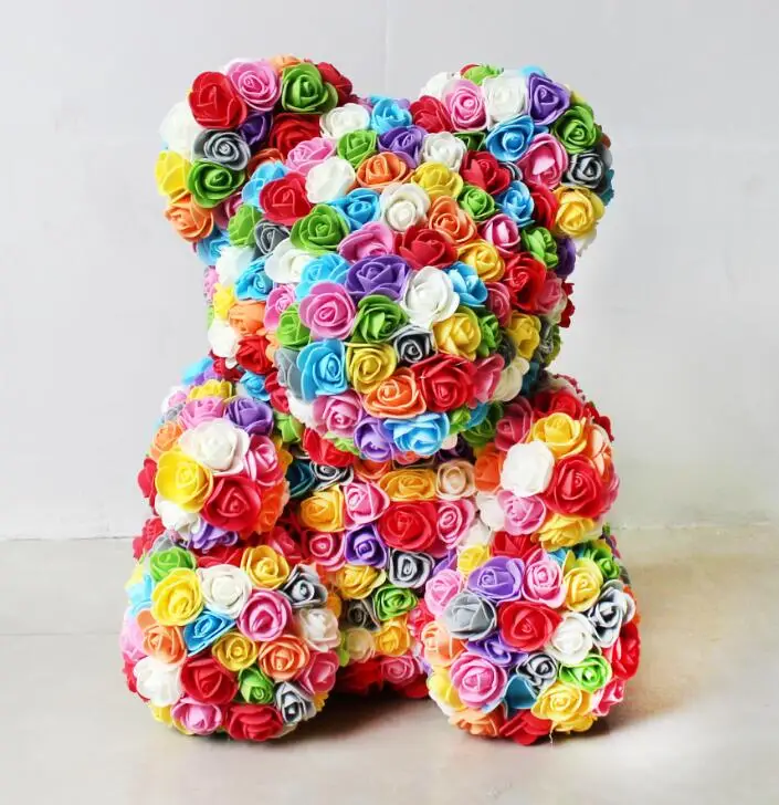 Multicolor Романтический плюшевый подарок на день Святого Валентина 40 см розовый Подарочный плюшевый мишка подарок на день рождения Рождество свадьбу разноцветные искусственные цветы - Цвет: Multicolor
