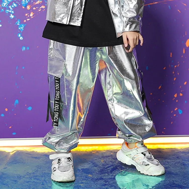 Pants Детская Концертная одежда в стиле хип-хоп; свободная куртка; топы; штаны для девочек и мальчиков; танцевальный костюм с блестками; одежда для бальных танцев - Цвет: Pants